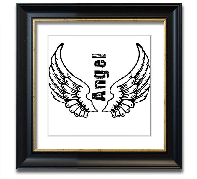 Angel Wings 3 White Square Framed Print with elegant design, available in various frame colors, handmade in the UK.