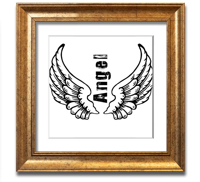 Angel Wings 3 White Square Framed Print with elegant design, available in various frame colors, handmade in the UK.