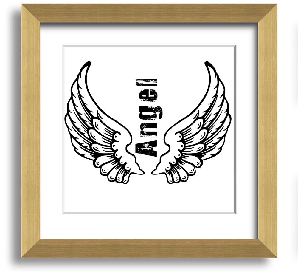 Angel Wings 3 White Square Framed Print with elegant design, available in various frame colors, handmade in the UK.