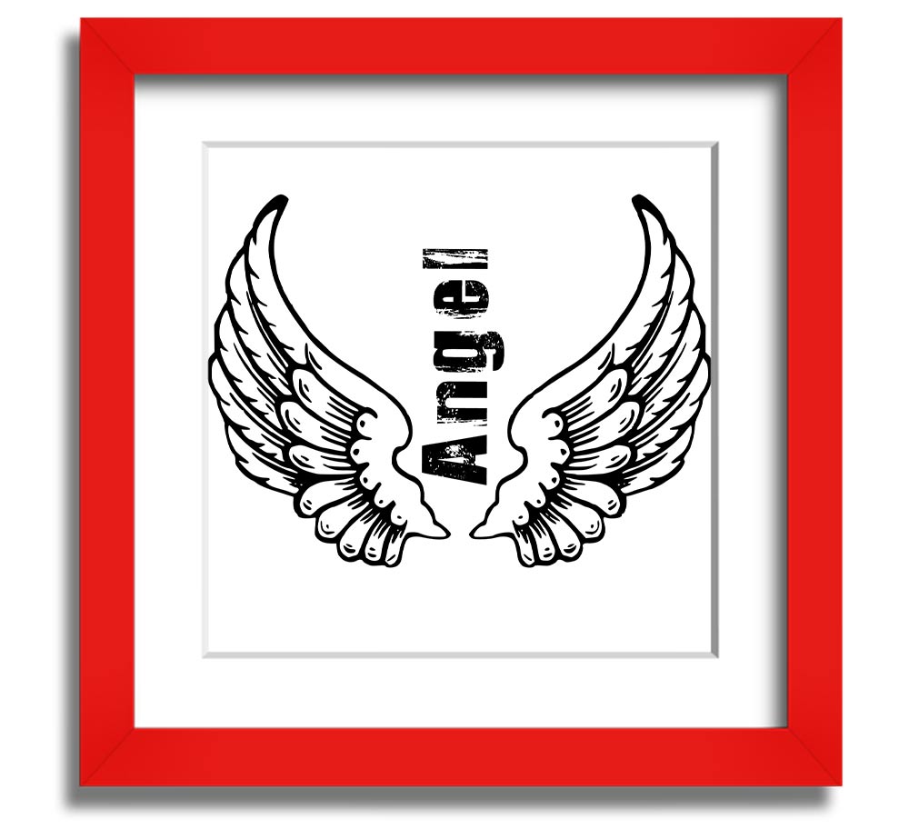 Angel Wings 3 White Square Framed Print with elegant design, available in various frame colors, handmade in the UK.