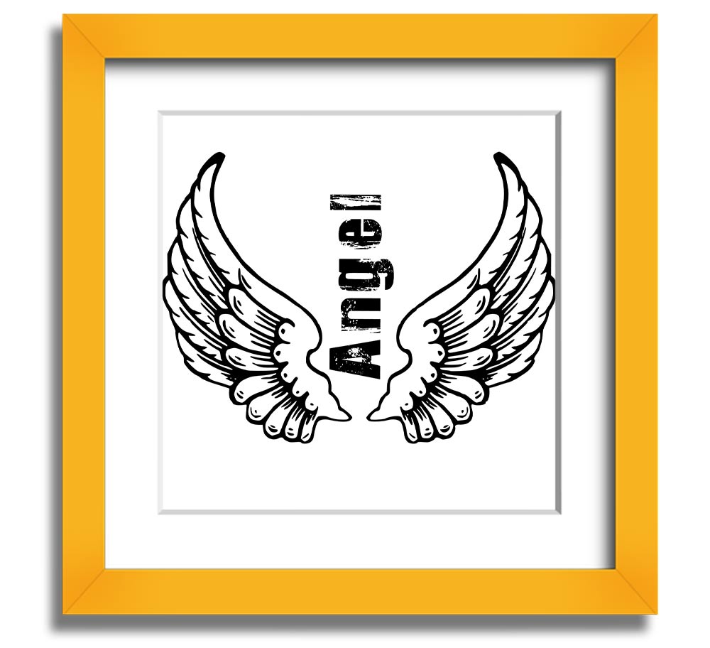 Angel Wings 3 White Square Framed Print with elegant design, available in various frame colors, handmade in the UK.