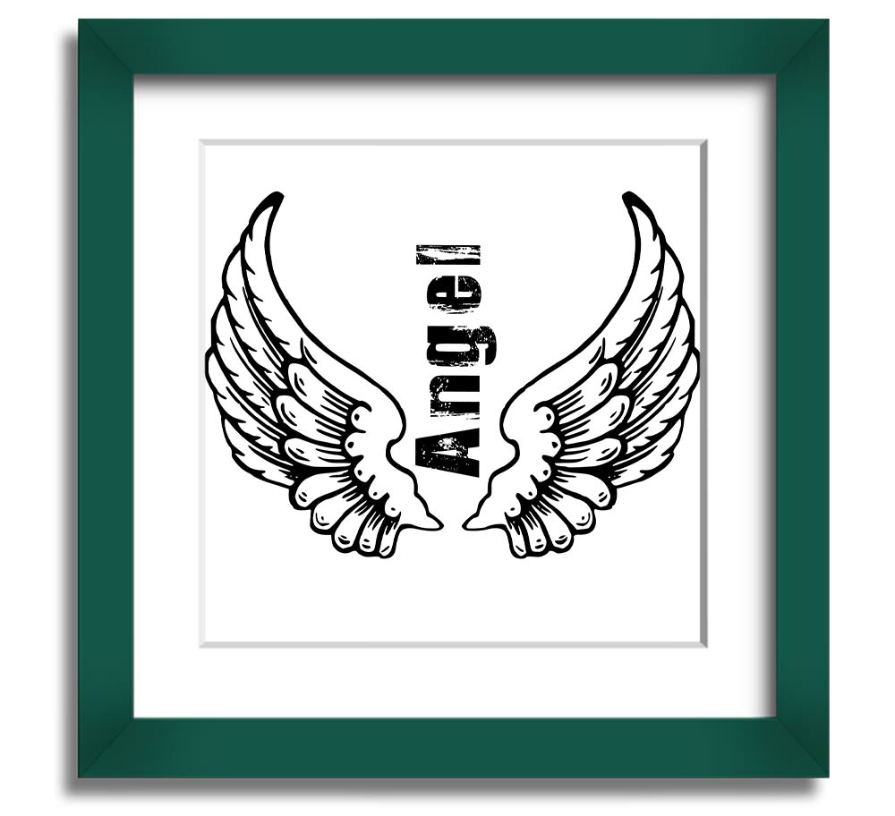 Angel Wings 3 White Square Framed Print with elegant design, available in various frame colors, handmade in the UK.