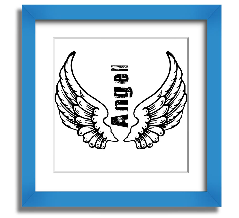 Angel Wings 3 White Square Framed Print with elegant design, available in various frame colors, handmade in the UK.