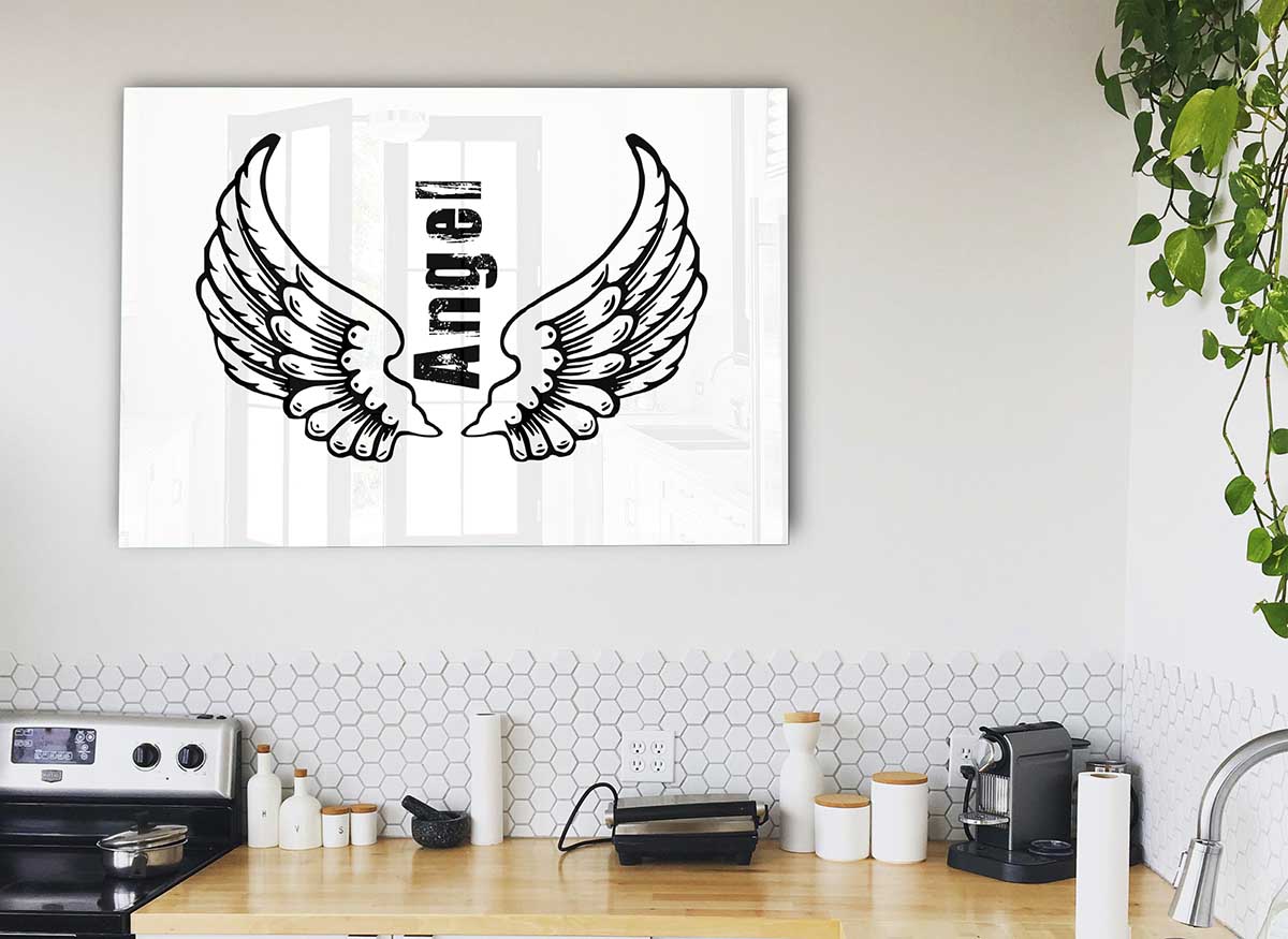 Angel Wings 3 White glass print featuring elegant white wings design, perfect for modern decor.