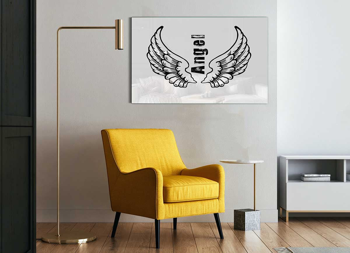 Angel Wings 3 White glass print featuring elegant white wings design, perfect for modern decor.