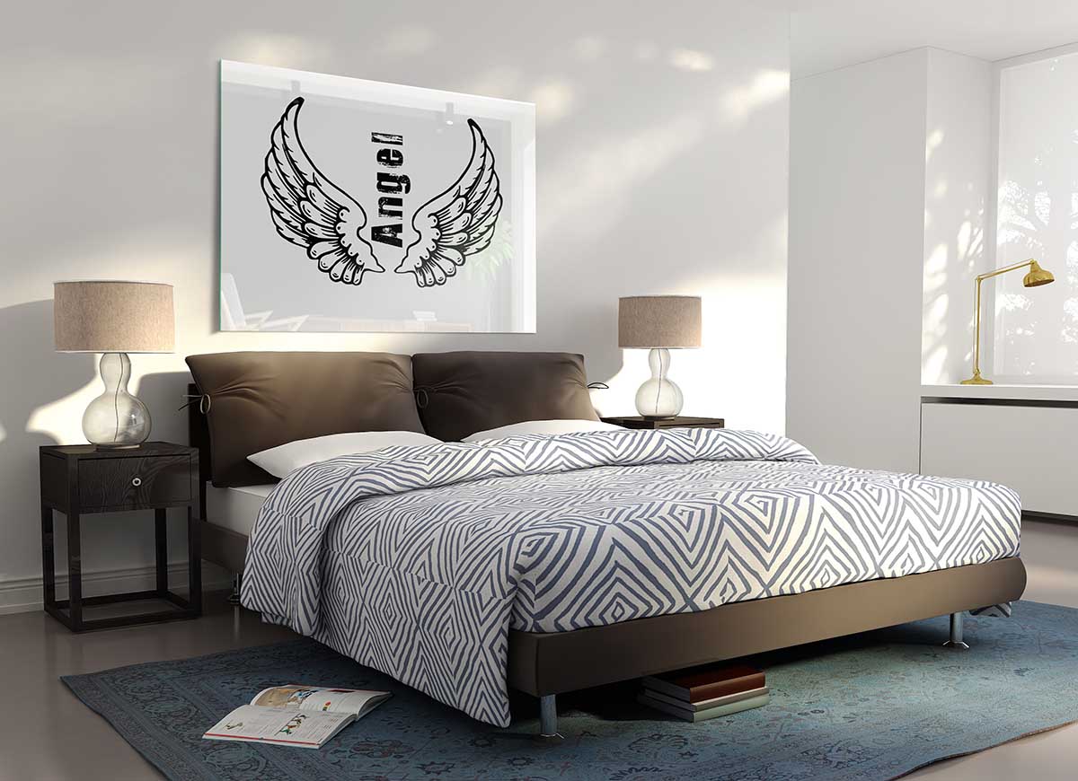 Angel Wings 3 White glass print featuring elegant white wings design, perfect for modern decor.