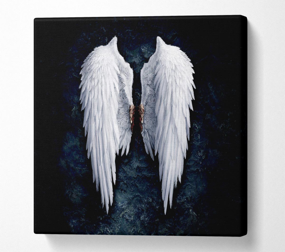 A beautifully designed canvas art featuring angel wings, mounted on a sturdy box frame, ready to hang.