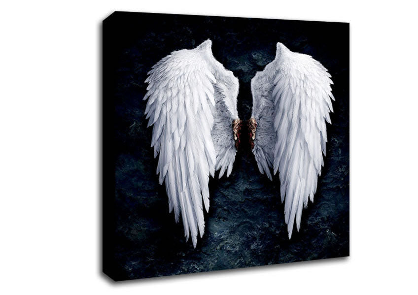 A beautifully designed canvas art featuring angel wings, mounted on a sturdy box frame, ready to hang.