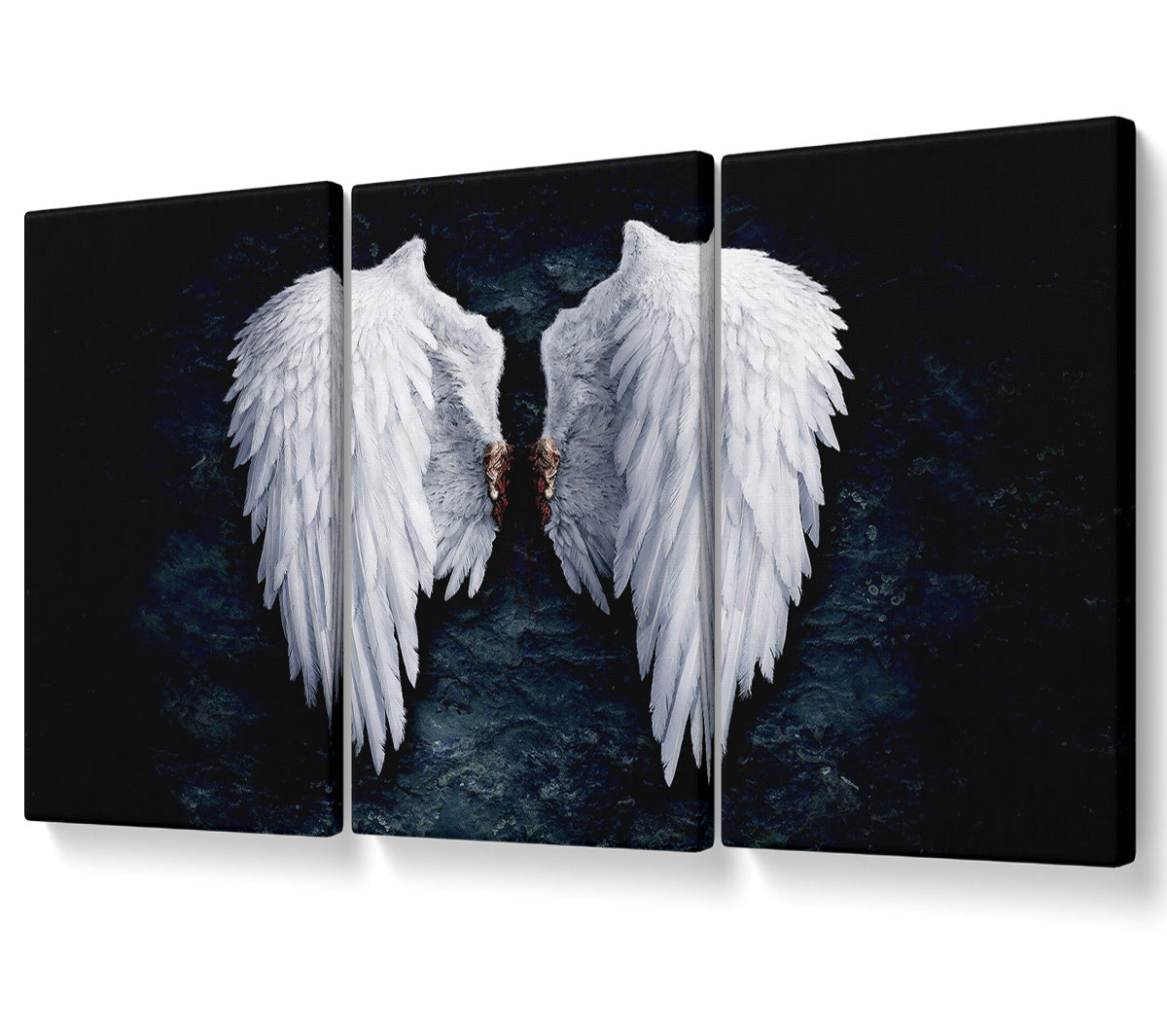 A beautifully designed canvas art featuring angel wings, mounted on a sturdy box frame, ready to hang.