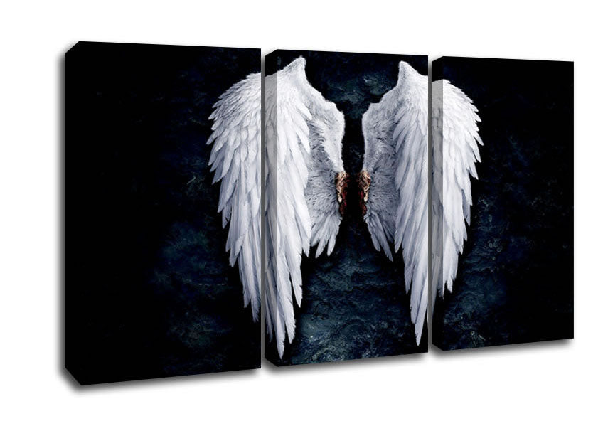 A beautifully designed canvas art featuring angel wings, mounted on a sturdy box frame, ready to hang.