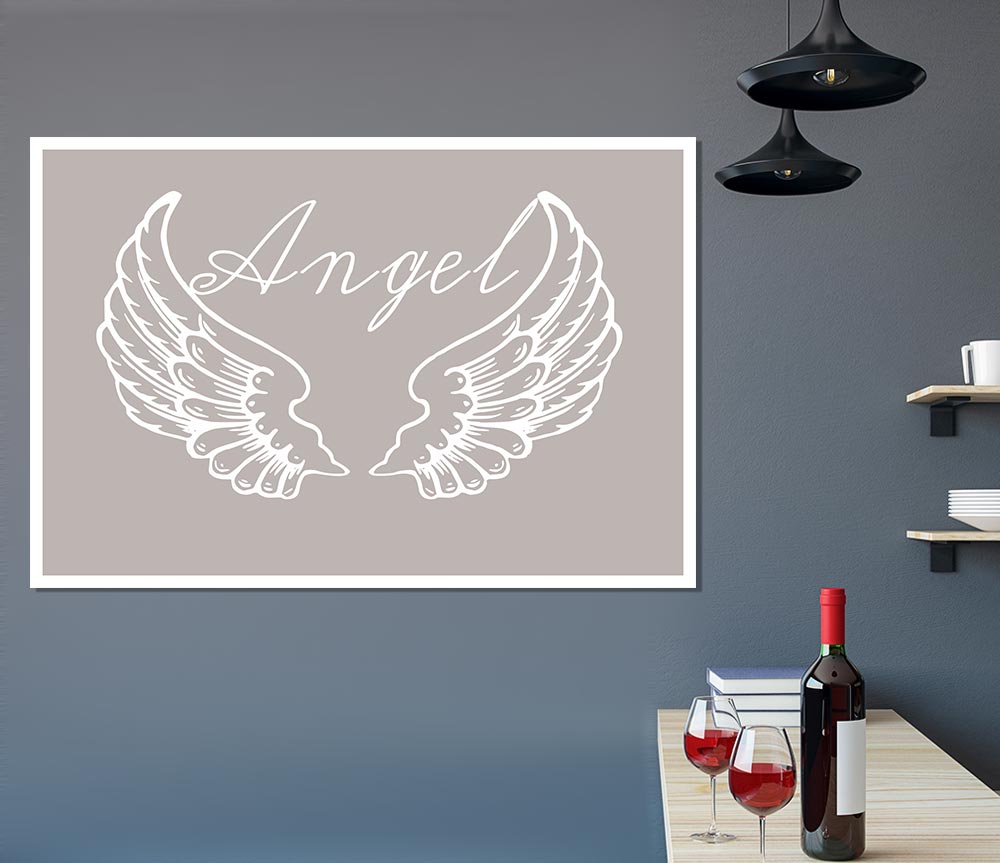 Angel Wings 4 Beige canvas poster featuring delicate angel wings design on a soft beige background.