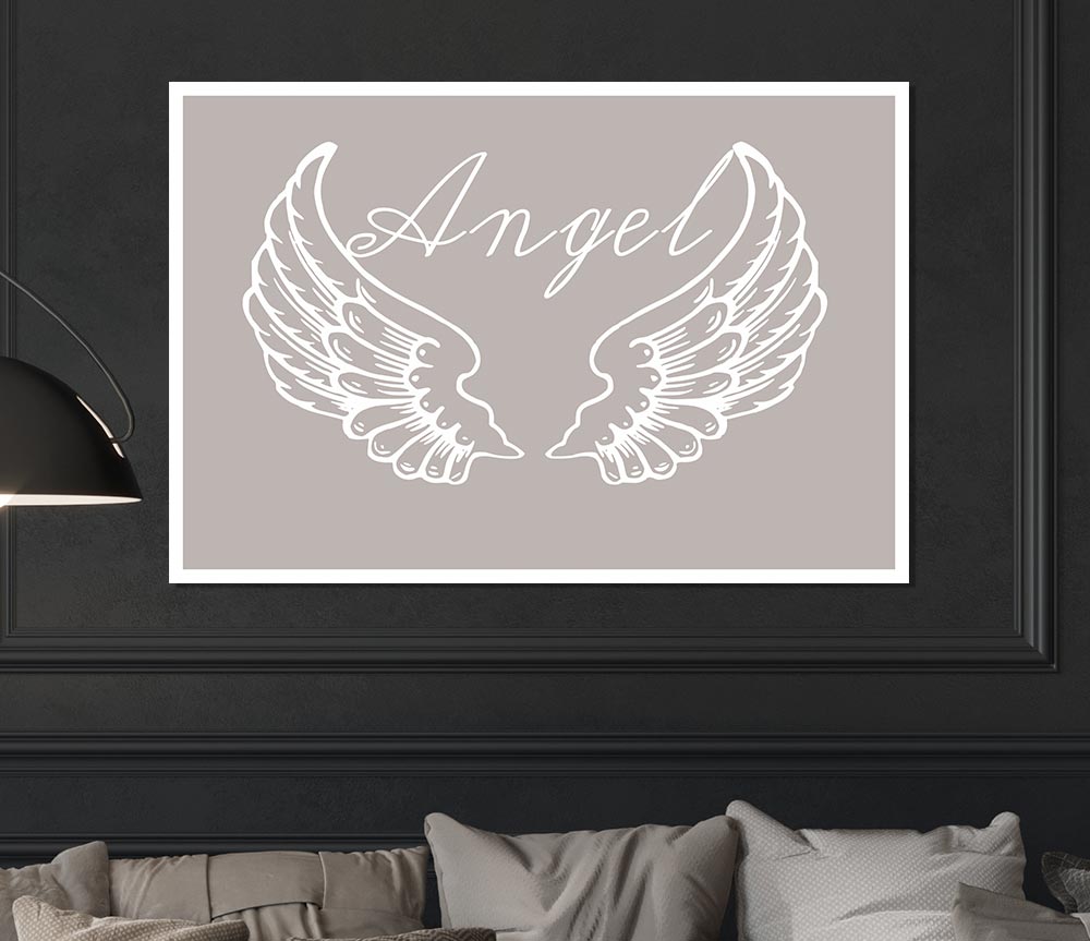 Angel Wings 4 Beige canvas poster featuring delicate angel wings design on a soft beige background.