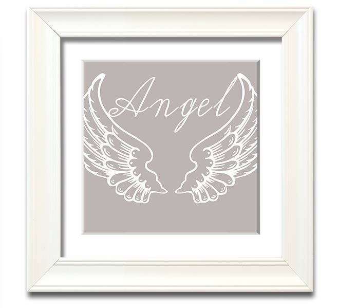 Angel Wings 4 Beige Square Framed Print with elegant design, ready to hang.