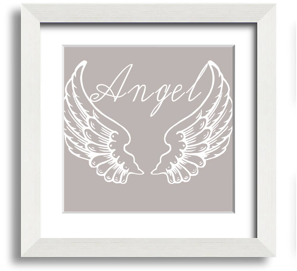 Angel Wings 4 Beige Square Framed Print with elegant design, ready to hang.