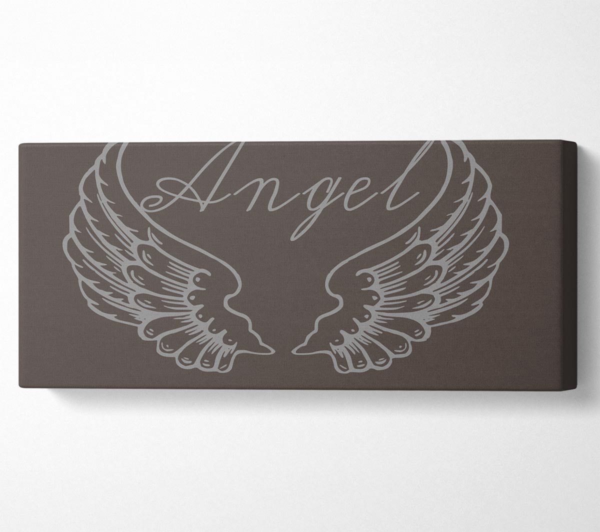 Angel Wings 4 Chocolate canvas art mounted on a box frame, featuring a beautiful design of angel wings in rich chocolate tones.