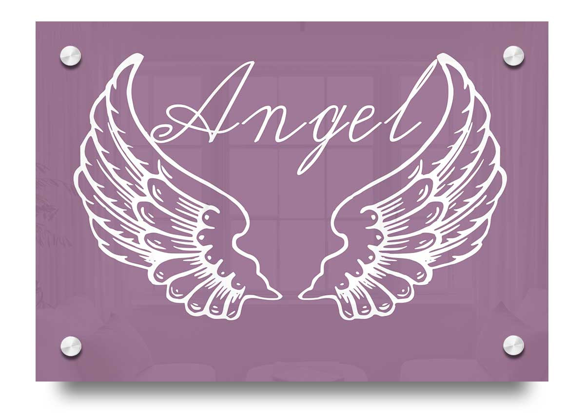 Angel Wings 4 Dusty Pink acrylic print showcasing delicate dusty pink design on 5mm thick acrylic glass, ready to hang.