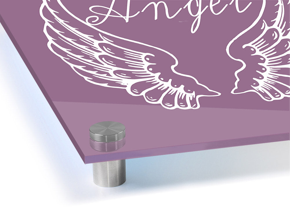 Angel Wings 4 Dusty Pink acrylic print showcasing delicate dusty pink design on 5mm thick acrylic glass, ready to hang.