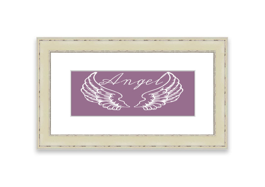 Angel Wings 4 Dusty Pink framed print showcasing delicate angel wings in a soft dusty pink color, elegantly framed and ready to hang.