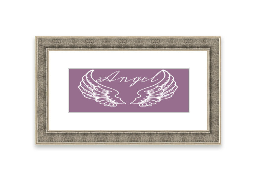 Angel Wings 4 Dusty Pink framed print showcasing delicate angel wings in a soft dusty pink color, elegantly framed and ready to hang.