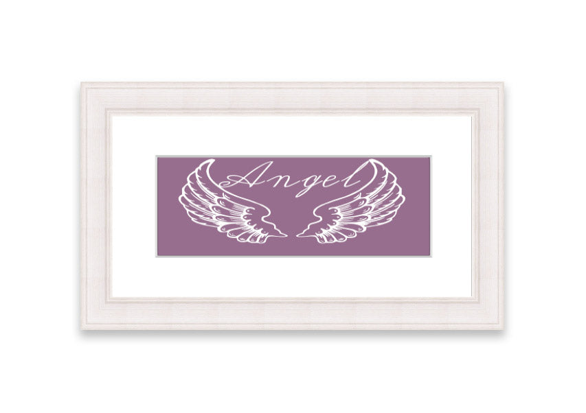 Angel Wings 4 Dusty Pink framed print showcasing delicate angel wings in a soft dusty pink color, elegantly framed and ready to hang.