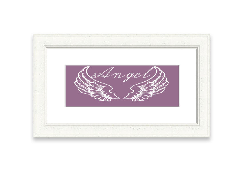 Angel Wings 4 Dusty Pink framed print showcasing delicate angel wings in a soft dusty pink color, elegantly framed and ready to hang.