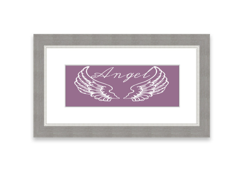 Angel Wings 4 Dusty Pink framed print showcasing delicate angel wings in a soft dusty pink color, elegantly framed and ready to hang.