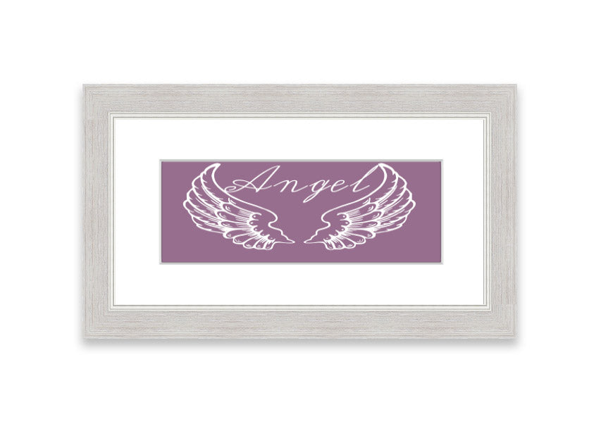 Angel Wings 4 Dusty Pink framed print showcasing delicate angel wings in a soft dusty pink color, elegantly framed and ready to hang.