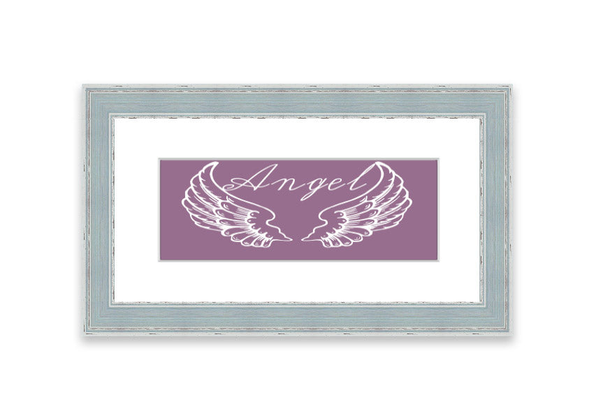 Angel Wings 4 Dusty Pink framed print showcasing delicate angel wings in a soft dusty pink color, elegantly framed and ready to hang.