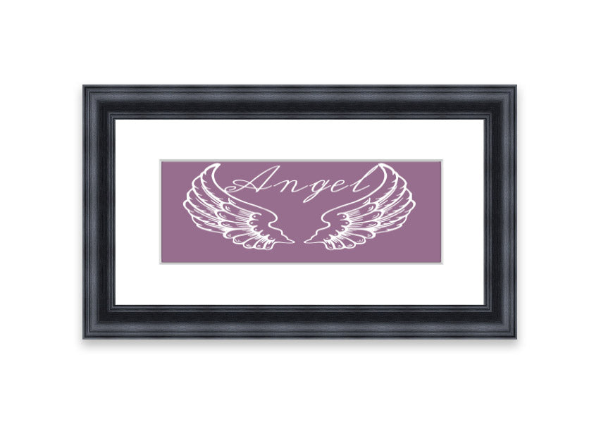 Angel Wings 4 Dusty Pink framed print showcasing delicate angel wings in a soft dusty pink color, elegantly framed and ready to hang.