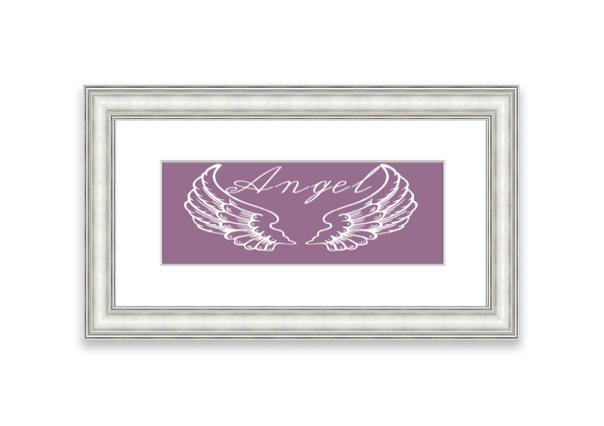 Angel Wings 4 Dusty Pink framed print showcasing delicate angel wings in a soft dusty pink color, elegantly framed and ready to hang.