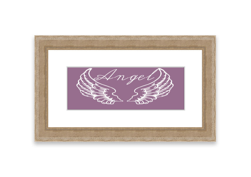 Angel Wings 4 Dusty Pink framed print showcasing delicate angel wings in a soft dusty pink color, elegantly framed and ready to hang.