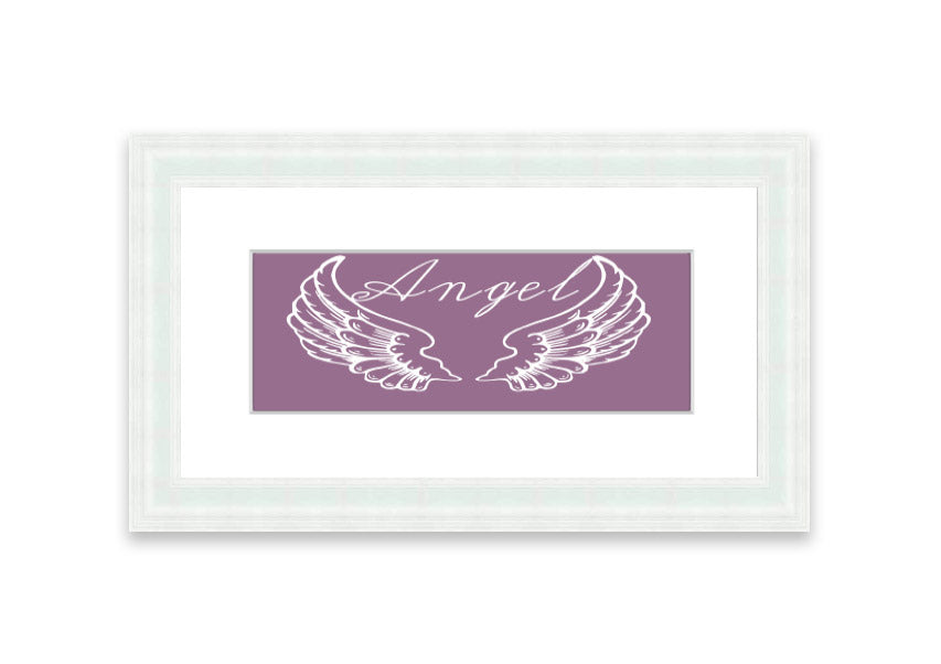 Angel Wings 4 Dusty Pink framed print showcasing delicate angel wings in a soft dusty pink color, elegantly framed and ready to hang.