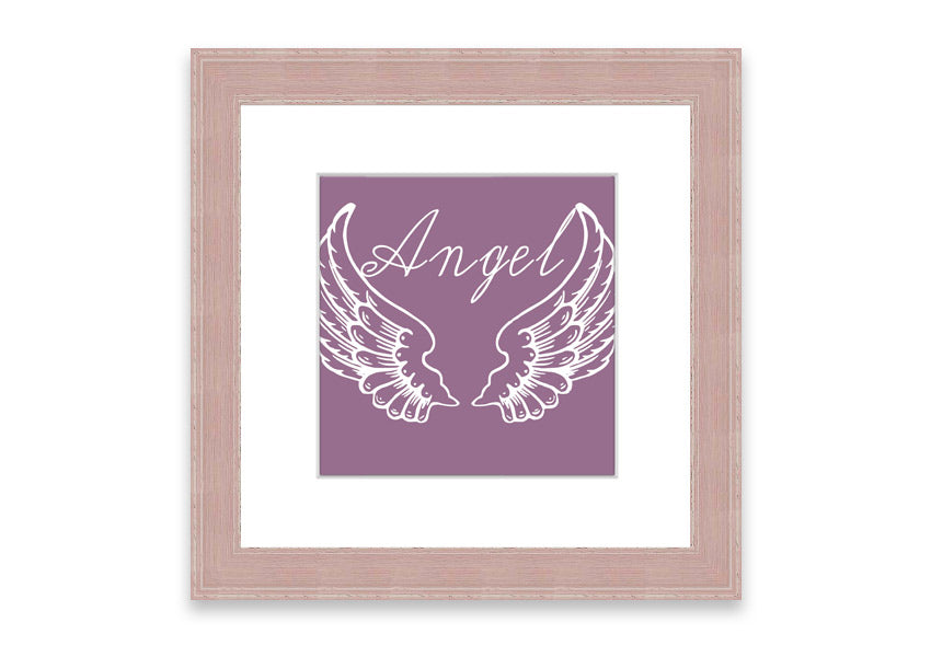 Angel Wings 4 Dusty Pink framed print showcasing delicate angel wings in a soft dusty pink color, elegantly framed and ready to hang.