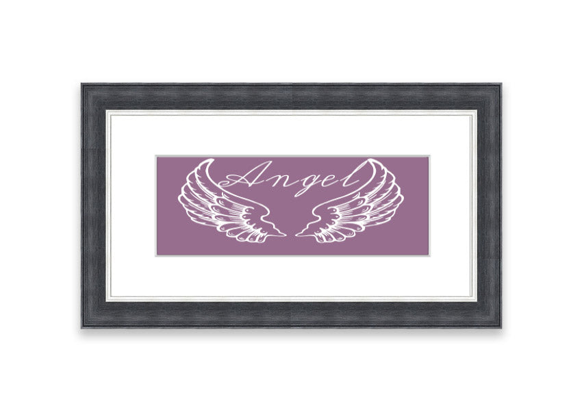 Angel Wings 4 Dusty Pink framed print showcasing delicate angel wings in a soft dusty pink color, elegantly framed and ready to hang.