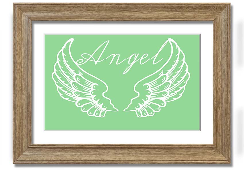 Angel Wings 4 Green framed print showcasing delicate angel wings design, available in various frame colors.