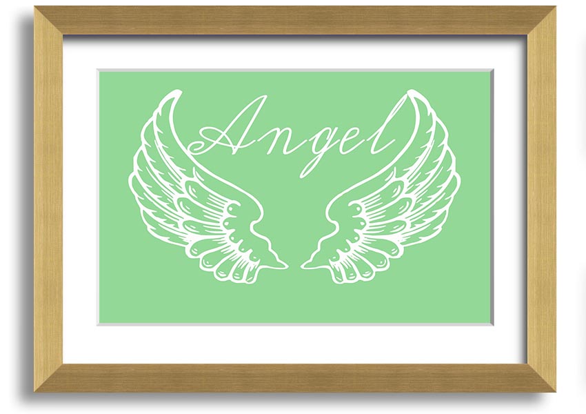 Angel Wings 4 Green framed print showcasing delicate angel wings design, available in various frame colors.