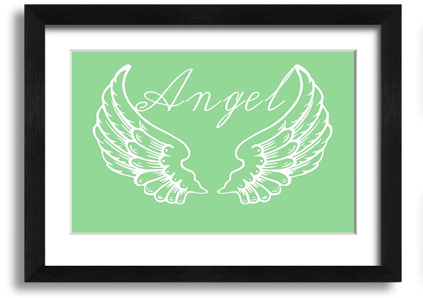 Angel Wings 4 Green framed print showcasing delicate angel wings design, available in various frame colors.