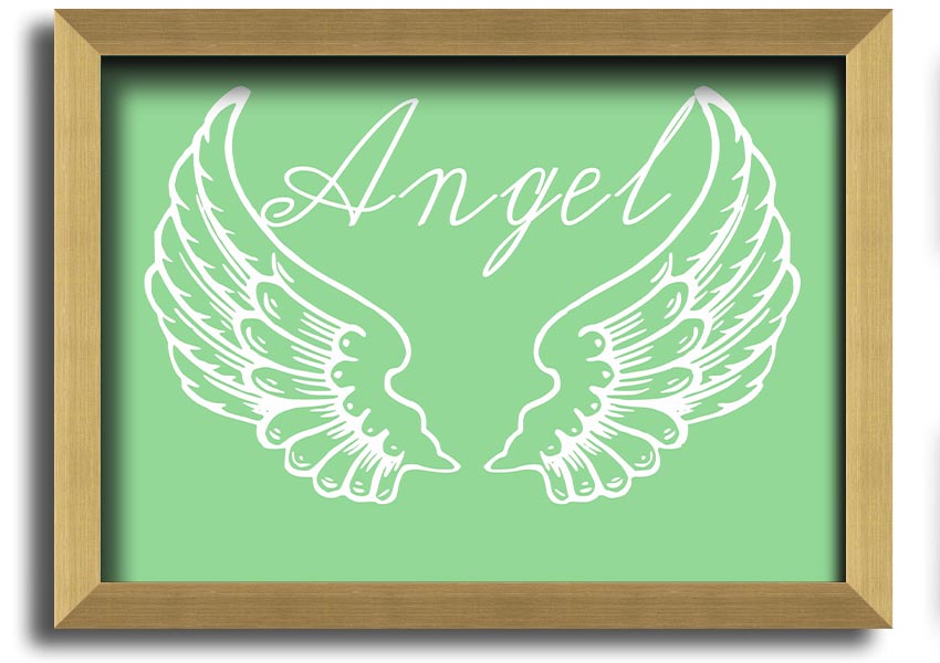 Angel Wings 4 Green framed print showcasing delicate angel wings design, available in various frame colors.