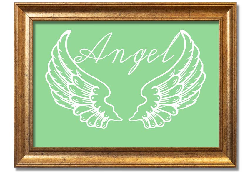 Angel Wings 4 Green framed print showcasing delicate angel wings design, available in various frame colors.