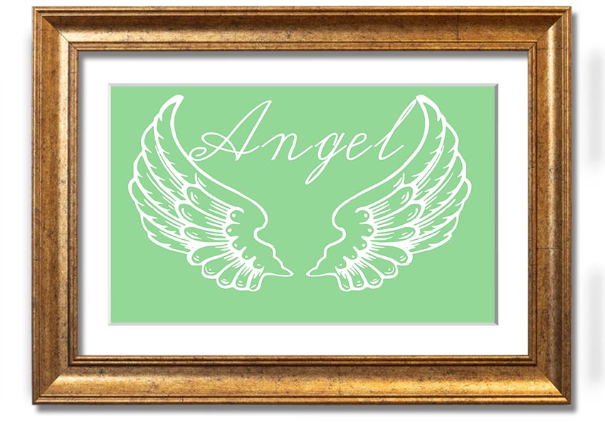 Angel Wings 4 Green framed print showcasing delicate angel wings design, available in various frame colors.