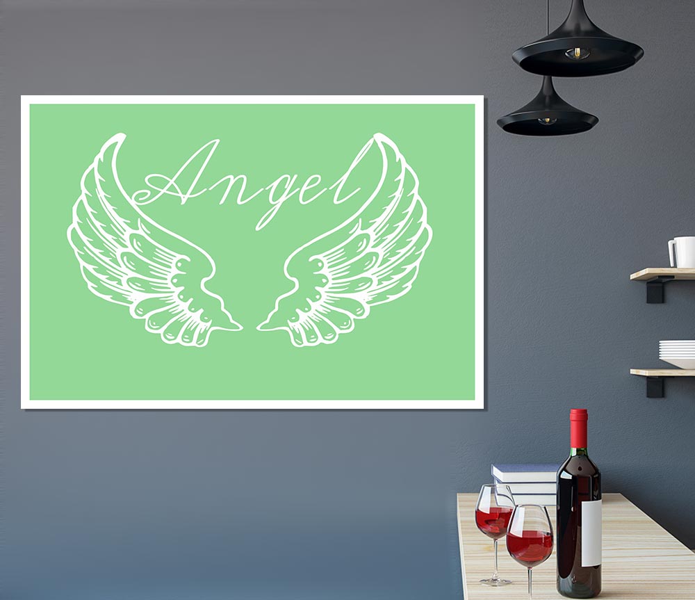 Angel Wings 4 Green poster on high-quality canvas featuring vibrant green wings design.