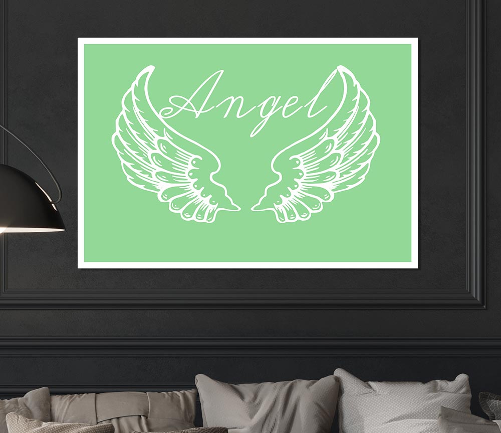 Angel Wings 4 Green poster on high-quality canvas featuring vibrant green wings design.