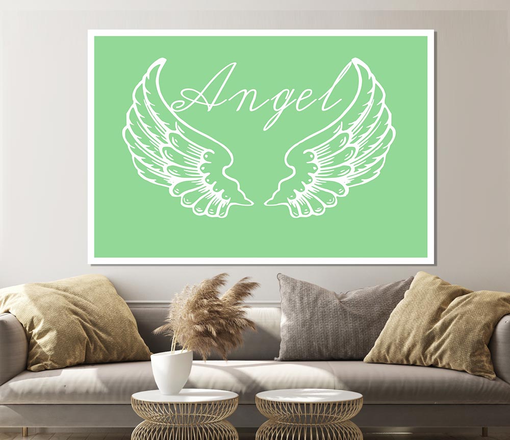 Angel Wings 4 Green poster on high-quality canvas featuring vibrant green wings design.