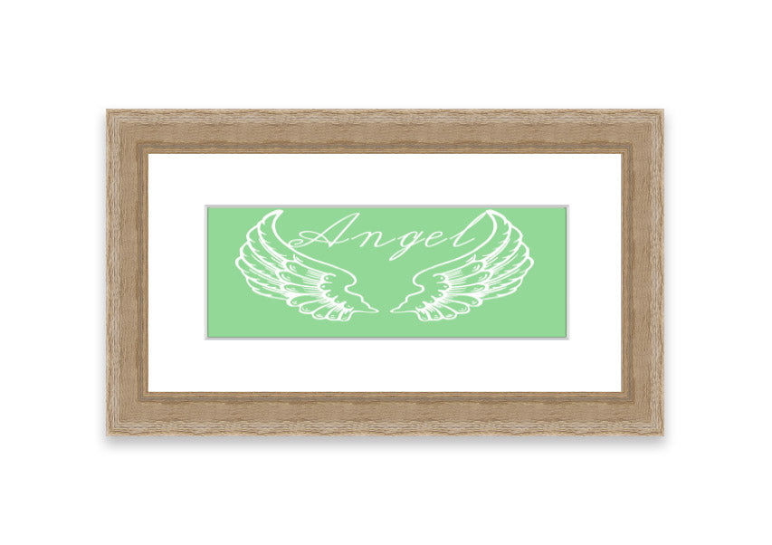 Framed print of Angel Wings 4 Green, showcasing delicate green wings in an elegant frame.