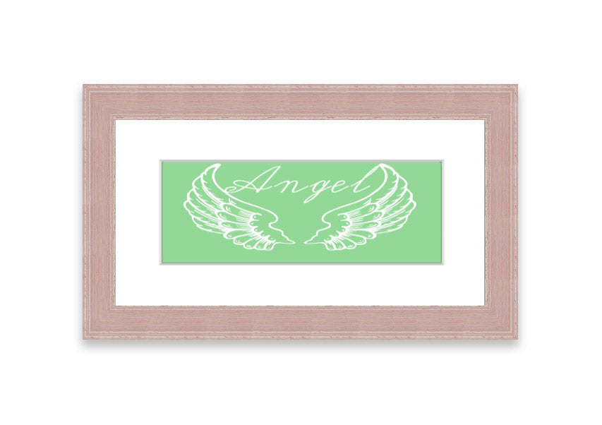 Framed print of Angel Wings 4 Green, showcasing delicate green wings in an elegant frame.