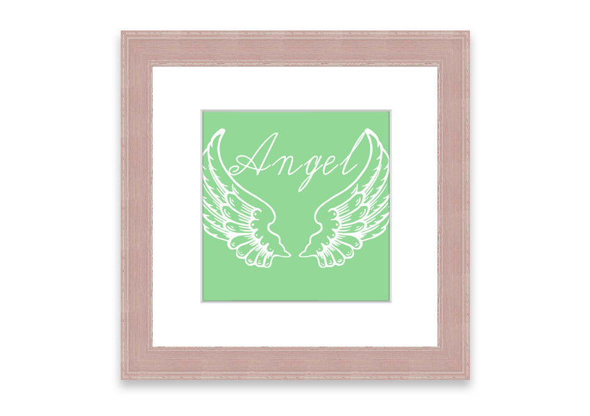 Framed print of Angel Wings 4 Green, showcasing delicate green wings in an elegant frame.