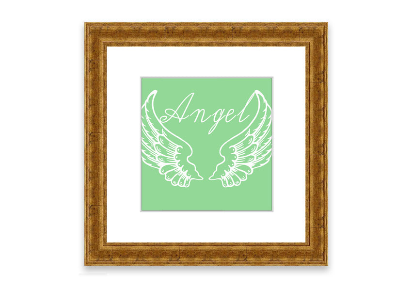 Framed print of Angel Wings 4 Green, showcasing delicate green wings in an elegant frame.