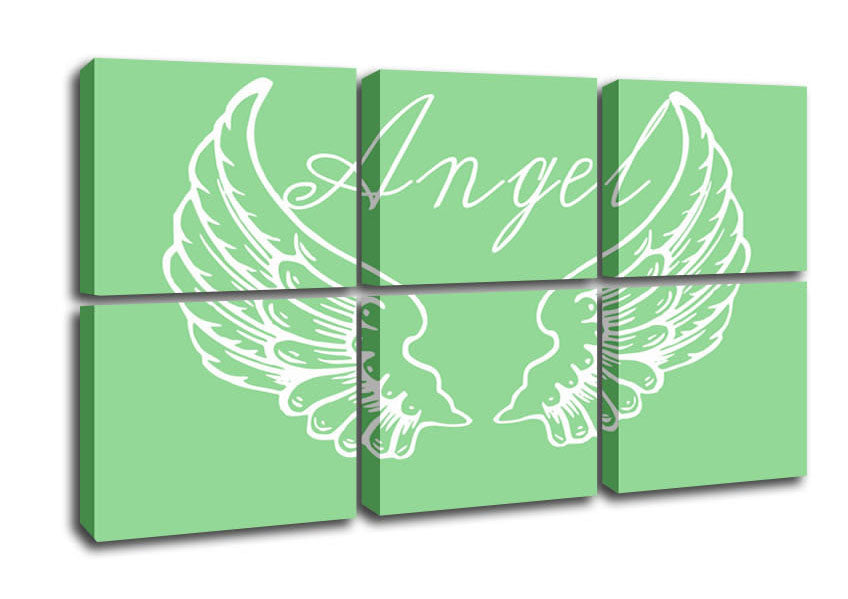 Angel Wings 4 Green canvas art mounted on a 44mm box frame, featuring vibrant green wings design.