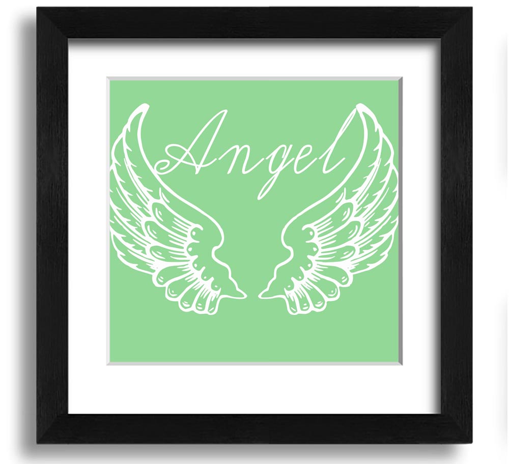 Angel Wings 4 Green Square Framed Print with intricate design, ready to hang.