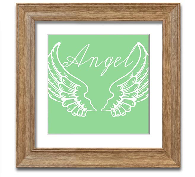 Angel Wings 4 Green Square Framed Print with intricate design, ready to hang.